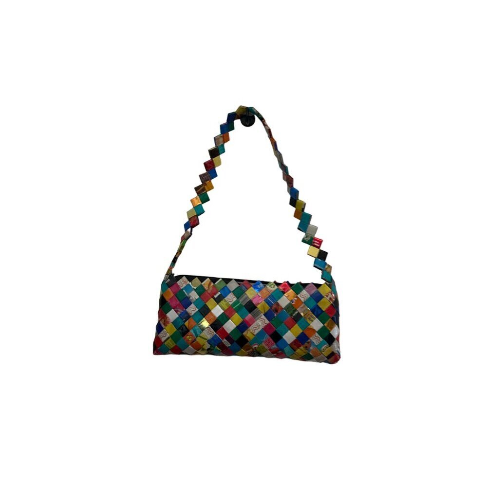 Upcycled Cereal Box Purse Colorful Woven Design Eco-Friendly Fashion Handmade - Picture 2 of 8
